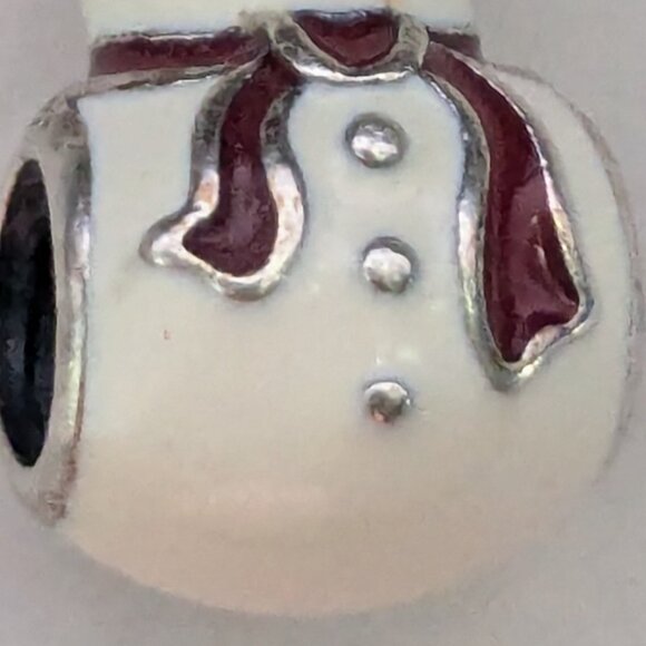 Retired PANDORA 925 ALE Smiling Snowman Enamel Bracelet Charm - Picture 4 of 8